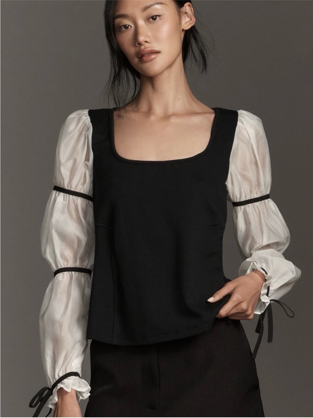 Maeve by Anthropologie Balloon Sleeve Top – Black & White – Size Small NWT